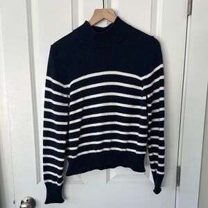 J. Crew Navy and White Striped Turtleneck Sweater
